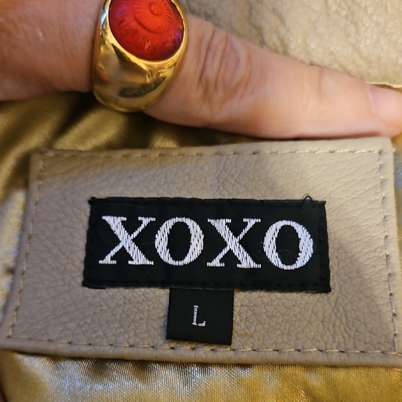 XOXO Women's Brown and Cream Patchwork Rabbit Fur And Leather Bomber Jacket - Picture 8 of 10